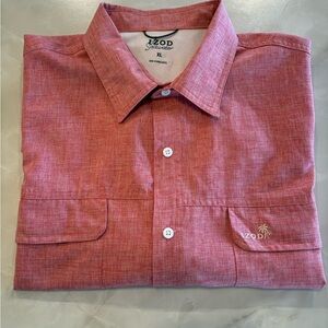 IZOD Saltwater Men’s XL Fishing Beach Red Button-Down Performance Vented Shirt